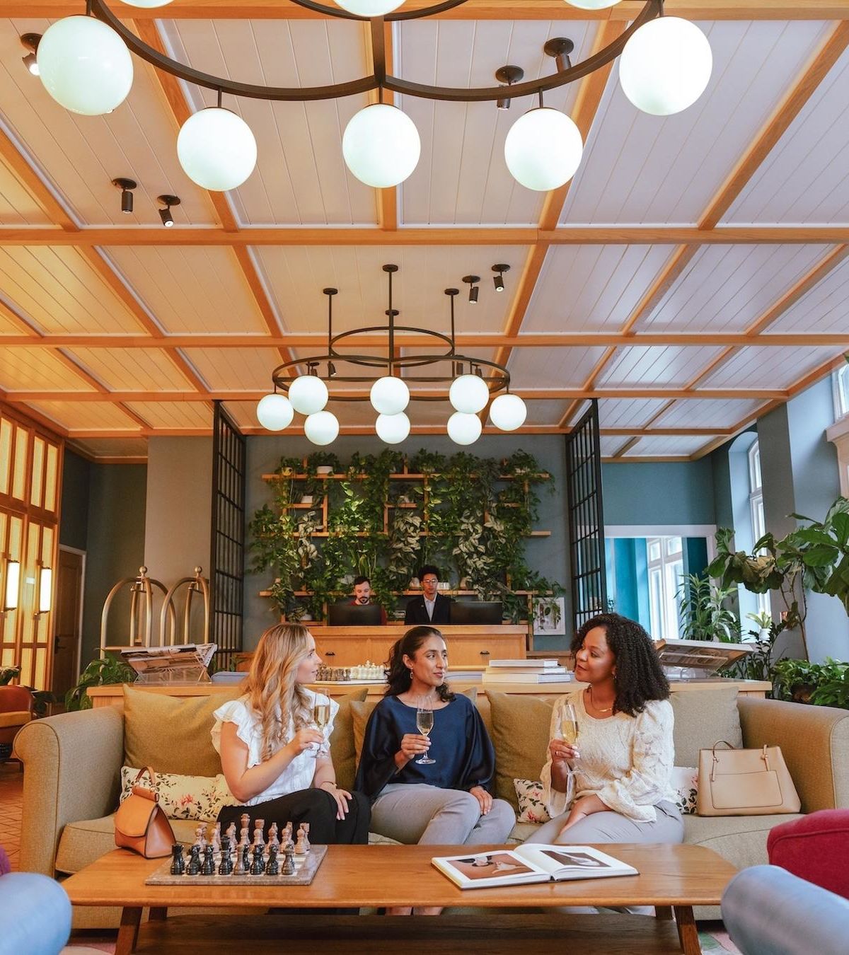 Guests relaxing in the hotel lounge